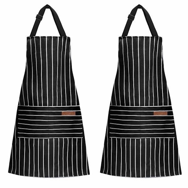 Unisex Justerbar Haklappsförkläde - 2PCS Randig Matlagningsköksförkläde med 2 Fickor för Män Kvinnor Restaurang Kaffe
