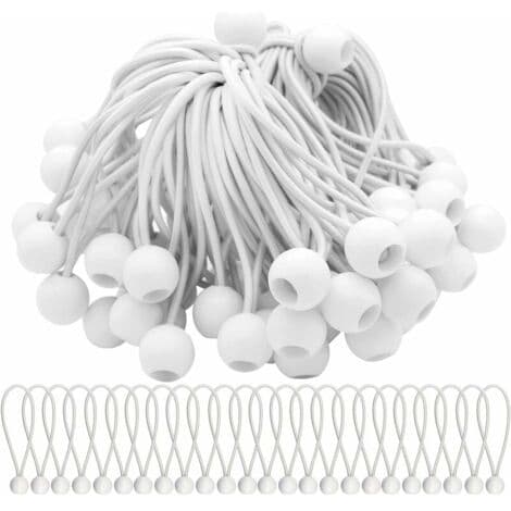 Pakke med 50 elastiske spændere med elastiske kugler til telte, bannere og presenninger.