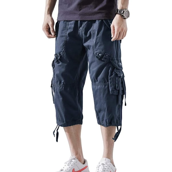 Herre Cargo Shorts Bomuld 3/4 Løs Pasform under Knæ Capri Cargo Shorts
