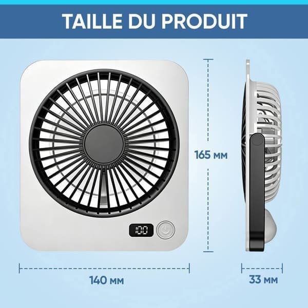 Bærbar ventilator - ULTRIXE - Standardmodel - LED-skærm - 5 hastigheder - 2000mAh batteri