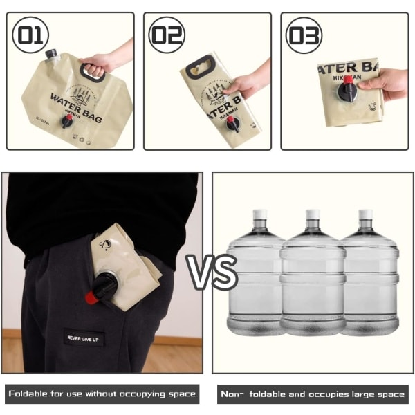 Hopfällbar vattenbehållare med pip, 8L dricksvattenbehållare för utomhuscamping picknick BBQ vandring ryggsäck överlevnad 4PCS