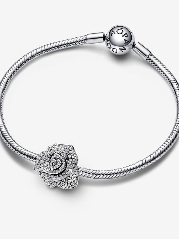 - Mousserende Rose i Blomst Oversized Charm - Sterlingsølv