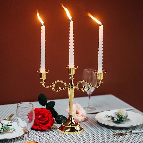 Gull metall lysestake 3-armet lysestake 27cm høy bryllupsarrangement kandelaber lysestake Gold