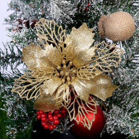 12 Stykker Glitter Julestjerner Julepynt, Juletræsglimmerpynt til Bryllupsfest (Guld)