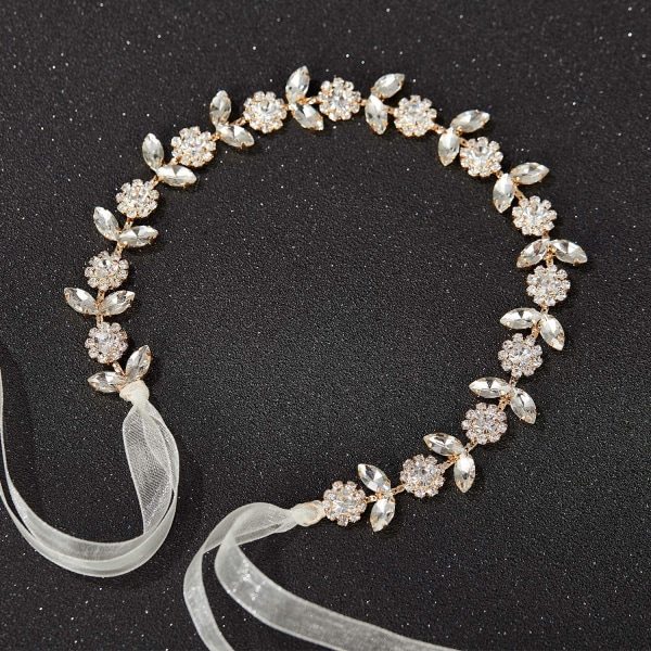 Rhinestone Brudehodebånd Krystall Bryllup Hodeplagg Gull Hårtilbehør For Brud Brudepike Blomsterpike
