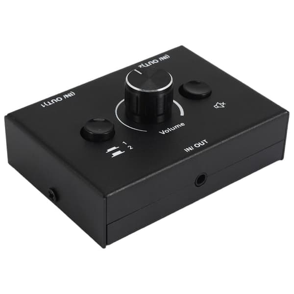 3,5 mm lydvælger, 2 ind 1 ud / 1 ind 2 ud lydsplitter, switchboks med én-tasts mute