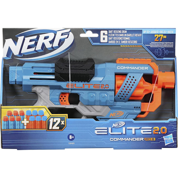 Nerf Elite 2.0 Commander RD-6 Blaster, 12 officielle NERF-pile, roterende tromle til 6 pile, indbyggede tilpasningsmuligheder