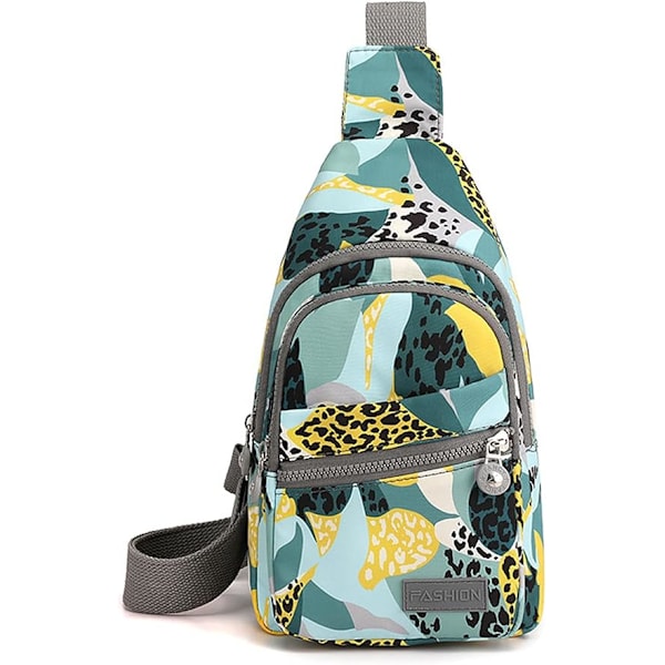 Lång Sling Bag Crossbody Väska för Kvinnor Män, Vattentät Axelväska, Liten Ryggsäck för Resor, Vandring, Löpning Leopardo verde amarillo