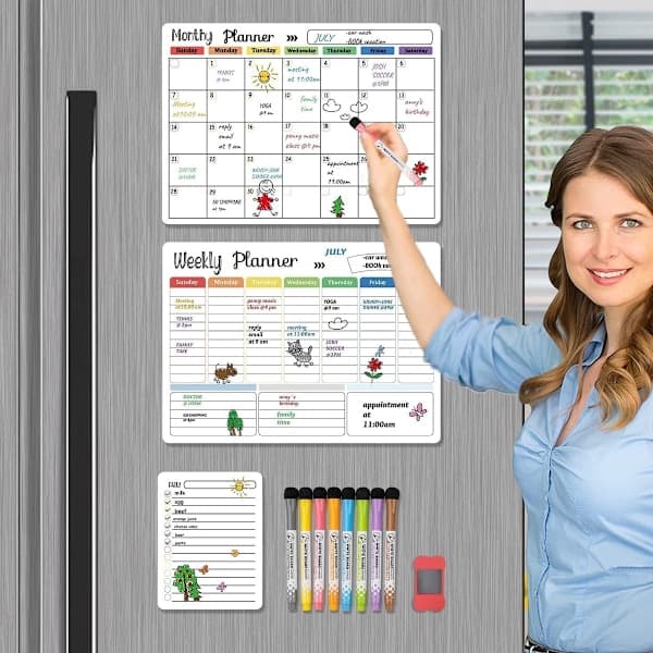 Whiteboard Kalender Kit, Magnetisk Kylskåpskalender, Vecko- och Dagslayout)