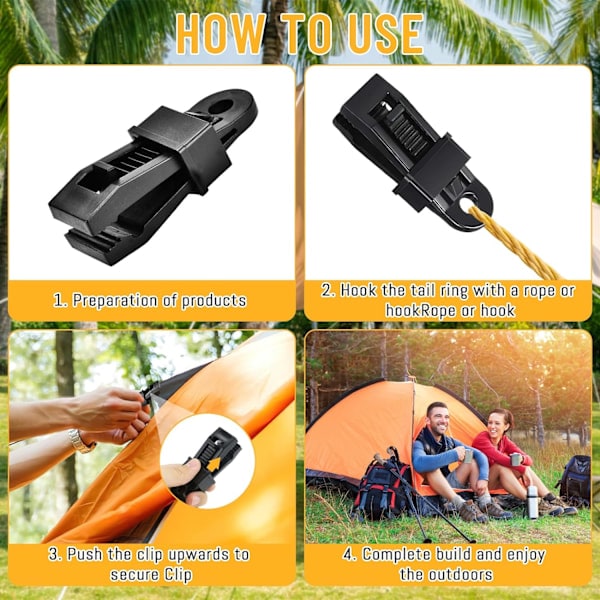 Tältklämma, 15 st tältpresenningsklämmor, låsbara presenningklämmor, svarta kraftiga presenningklämmor för tält, camping utomhus, markiser, båtmarkiser, banderoller