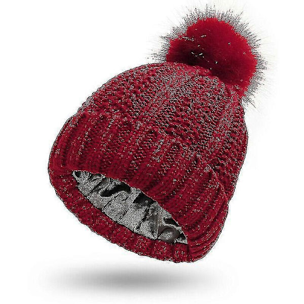 Unisex Stretch Satin Strikket Hue Fe Uld Varm Beanie Hue Huer Wine Red
