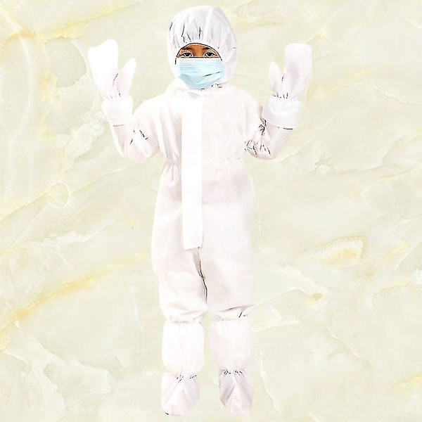 Säkerhetsskyddskläder Engångsoverall Dammtäta Kläder Nonwoven Andningsbara Isoleringskläder Arbetsdräkt Heldräkt Kostym För Barn White Height 110-120cm