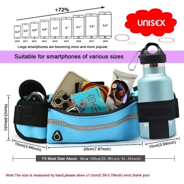 Sports Fanny Packs Løpebelte Veske Dame Herre Løpebelte Justerbart Løpebelte Midjeveske (Blå)