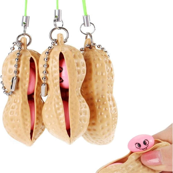 4 st Fidget Toy Squeeze Toy Jordnöt Squeeze Toy Nyckelring Extrusion Bean Pea Sojaböna Stress Reliever Leksaker för Ryggsäcksdekor