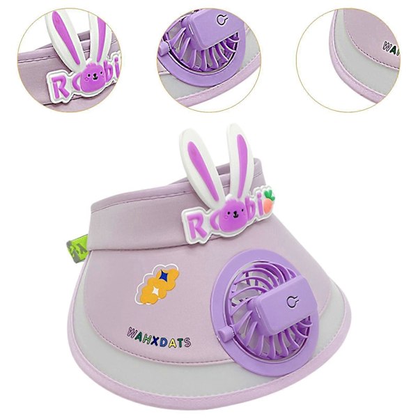 Solskärm Keps med Fläkt USB-driven Solhatt Inbyggd Fläkt för Flickor Pojkar Barn Strand Rosa Purple M