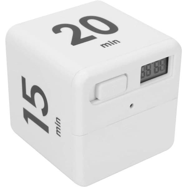 Terningtimer til tidsstyring og køkkentimer, træningstimer, roterende digital timer, workshops, Pomodori (15-20-30-60 minutter)
