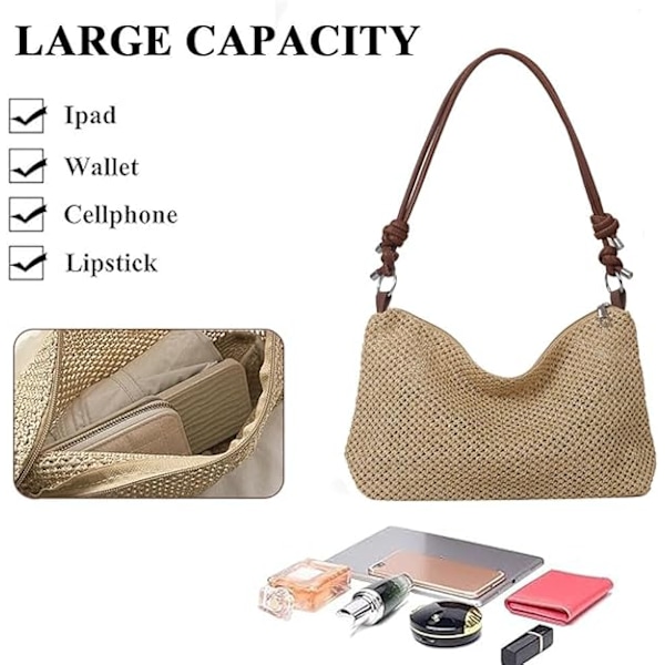 Raffiaväska Dam Sommar Stråväska Strandväska Dam Crossbody Väska Liten Slingväska Mobilväskor Liten Väska Dam Axelväska Sommarväska Marrón