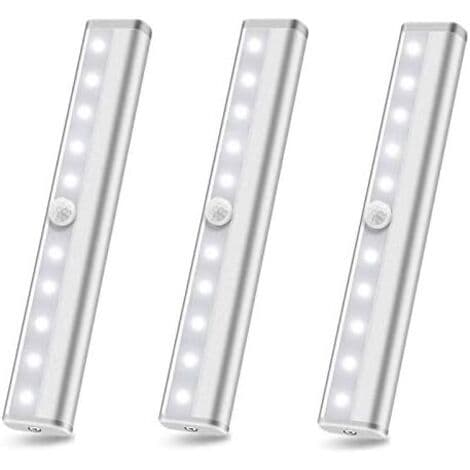 Sæt med 3 trådløse LED-bevægelsessensorlamper – 10 LED'er – Detektionsområde op til 3 meter – Værktøjsfri installation – Underskabsbelysning
