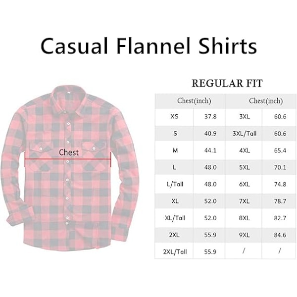Flanellskjorte Rutete Skjorte for Menn Plaid Skjorte Bomull Tømmerhogger Regular Fit Langermet for Menn