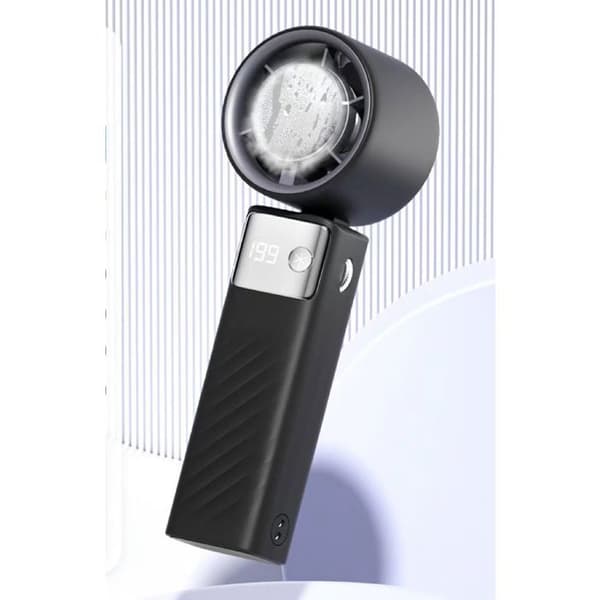 Sammenklappelig bærbar ventilator med USB-opladning, 199 vindhastigheder, LED-display, ideel til rejser, sort