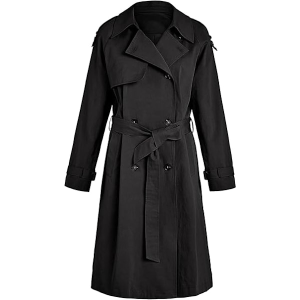 Dame Casual Lang Trenchcoat Vindtæt Frakke med Bælte Ensfarvet Dobbeltradet Reverskrave Windbreaker Jakke Forår Efterår