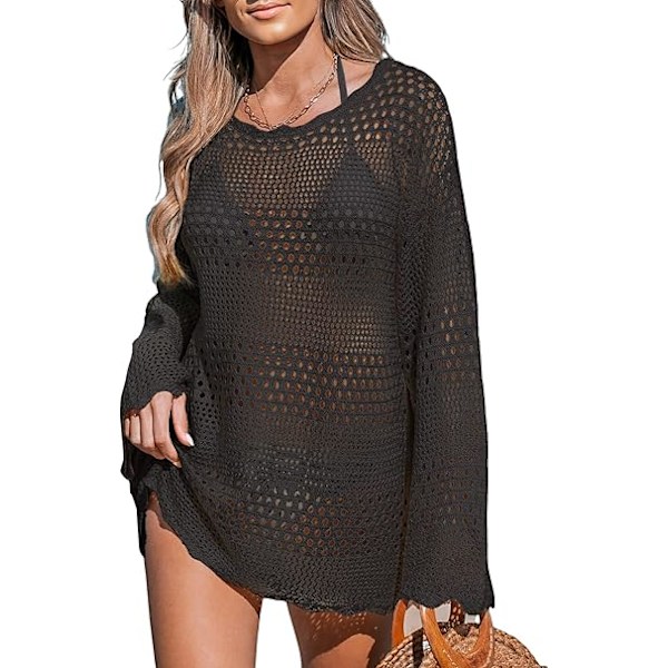Baddräkt Överdrag Dam Virkad Sommar Badkläder Stickad Pullover Strandklänning, XS, S, M, L, XL, Flerfärgad Black