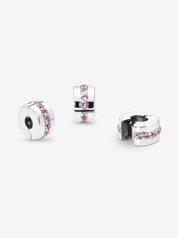 - Rosa Glittrande Rad Clip Berlock - Sterling silver