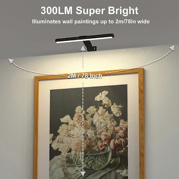 Trådlös Tavellampa Uppladdningsbar med Fjärrkontroll, 300LM Konst Batteri Display Lampa, 3 Lägen Magnetisk Vägglampa