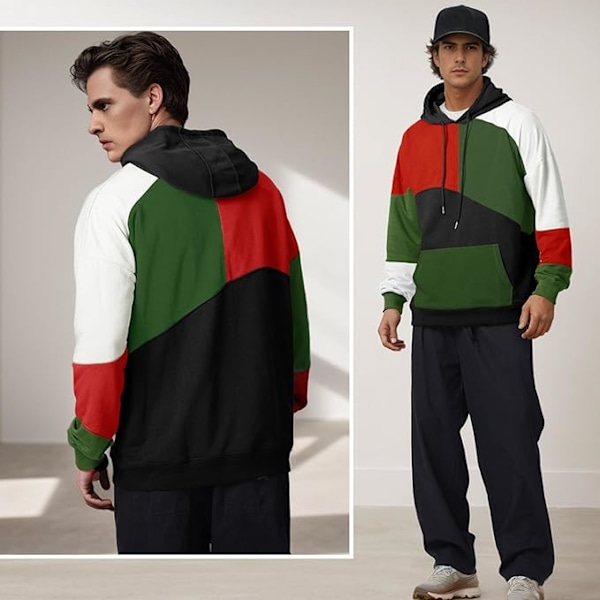 Herrehettegenser, Hip Hop-genser med hette, Unisex fritidssport-sweatshirts vår høst vinter Red and Green
