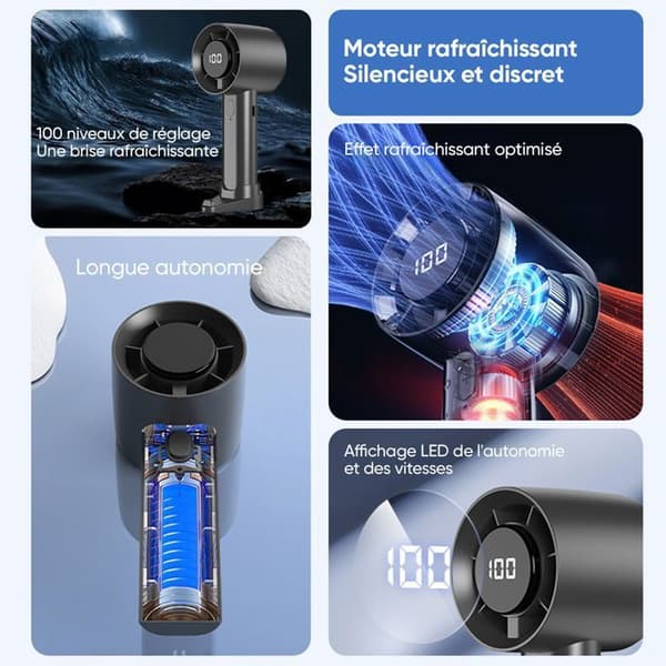 Bordsfläkt - ULTRIXE - Mini bärbar - 1800 mAh batteri - 5 hastigheter - LED-display