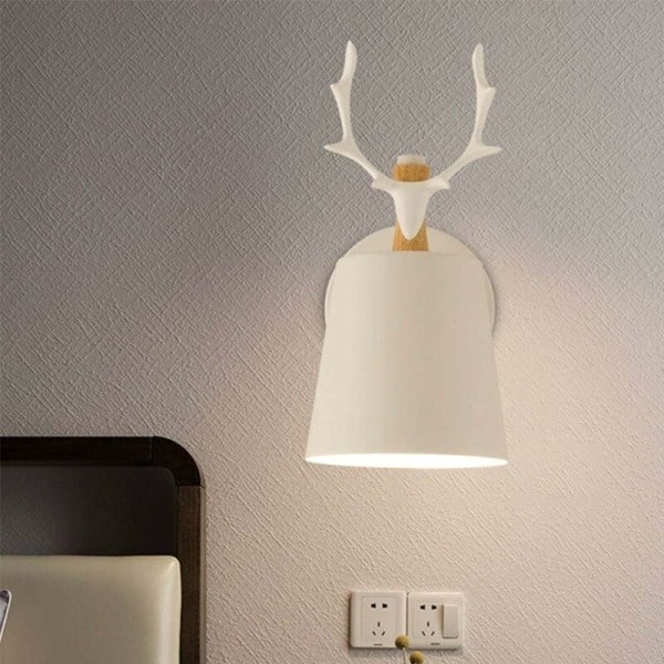 Kreativ moderne væglampe simpel væglampe jern væglampe E27 base Nordisk hjortehoved art deco stil til soveværelse, stue, børneværelse