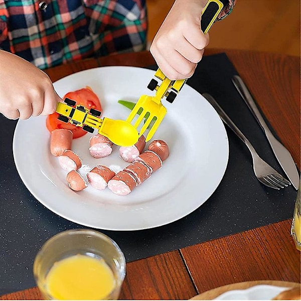 Dinneractive Bil Bulldozer Grävmaskin Skyffel Gaffel Skyffel Tallrik Barnservis Tre Set