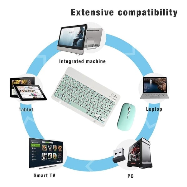 Uppladdningsbart Bluetooth-tangentbord och muskombination ultratunn bärbar kompakt trådlös musuppsättning för Android Windows Tablet Phone Ipad Ios light green