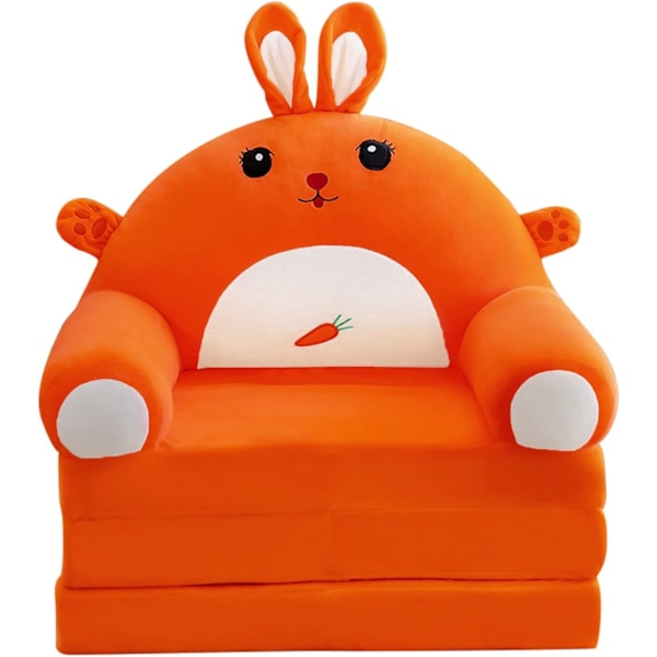 IQYU Stiftung Warentest Barnestol, lenestol, sofa, pute, plysj, sammenleggbar, med ryggstøtte, 2 i 1, sammenleggbar barnesofa, (AB, One Size) Raise your hand Orange Rabbit style