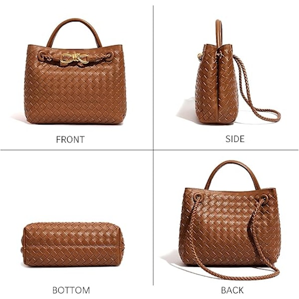 Vävd damväska, Vävd väska med handtag, Vävd axelväska, Crossbody-väska Marrón