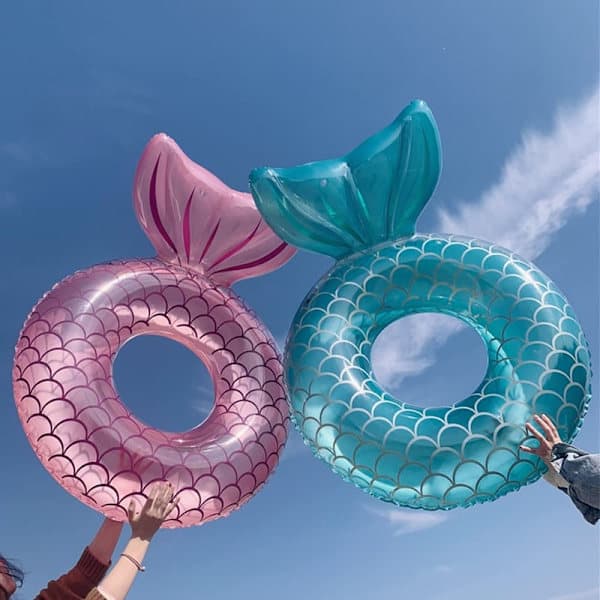 Luftmadrass Sjöjungfru Simring Uppblåsbar, Uppblåsbara Poolringar 110cm 110cm