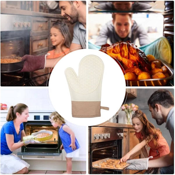 2 st BBQ Silikonhandskar, Anti-Scald Ugnsvantar, Tjocka Ugnsisolering Värmebeständiga Quiltade Design Vantar för Bakning, Matlagning
