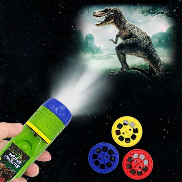 Dinosaur Lommelygte og Projektor med 3 Diske 24 Billeder, Dinosaur Legetøj til Drenge, Cool Børnelommelygte, Dinosaur Gaveideer Gave til Småbørn (Dino)