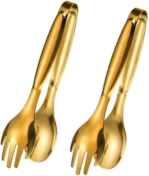 Matpincett i rostfritt stål, brödklämmor, köksredskap (Guld) (2-pack)