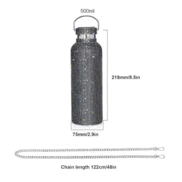 Diamant Vandflaske Bling Rhinestone Rustfrit Stål Termoflaske, 100% Ny sort sort black