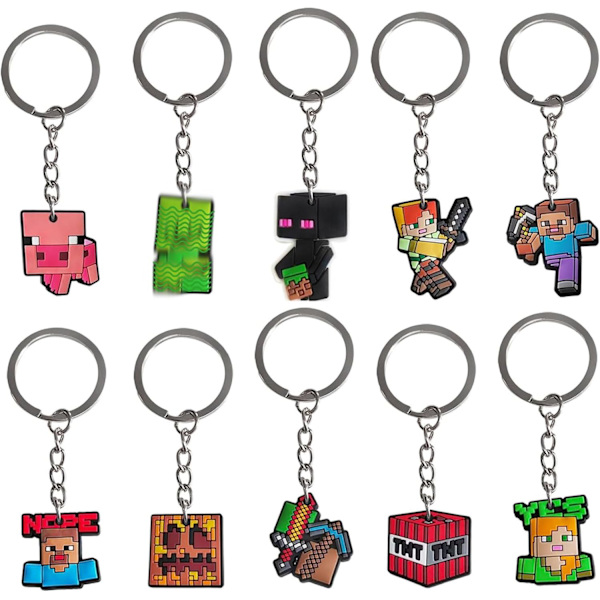 10-pack Minecraft Nyckelringar, Kalaspåsefyllning, Nyckelring, Söt, Minecraft Nyckelring, Kalasfavörer, Skolpriser för Pojkar Flickor Barn