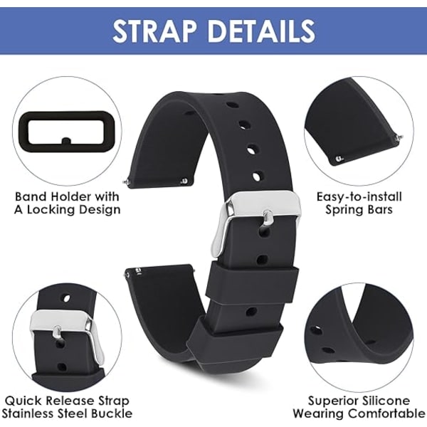 Klocka, vattentät mjukt gummiarmband 18mm