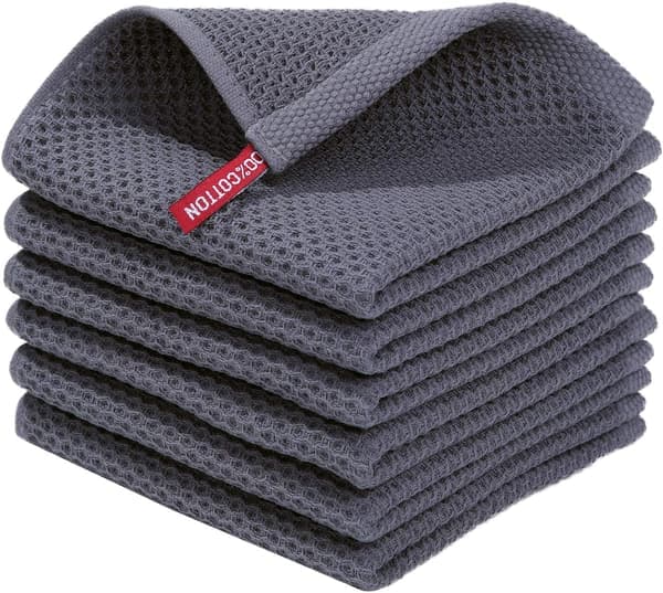 Disktrasor i våffelvävd bomull, ultramjuka absorberande snabbtorkande diskhanddukar, 30 x 30 cm, 6-pack, mörkgrå