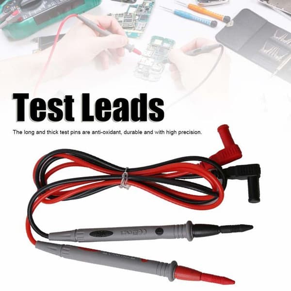 Multimeter testledninger i silikone 1000V 20A – 2 stk. rød/sort, 4 mm bananstik, forgyldt kobberprobe