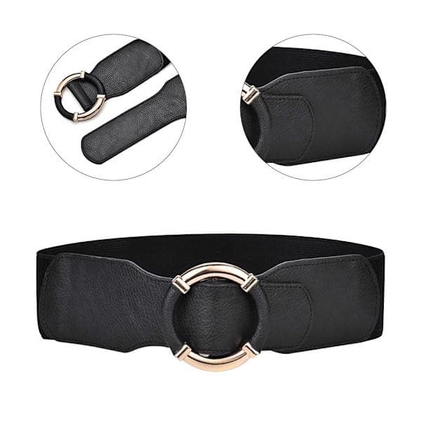 Elastisk midjebelte for kvinner med stretch og gullspenne, HVIT hvit white
