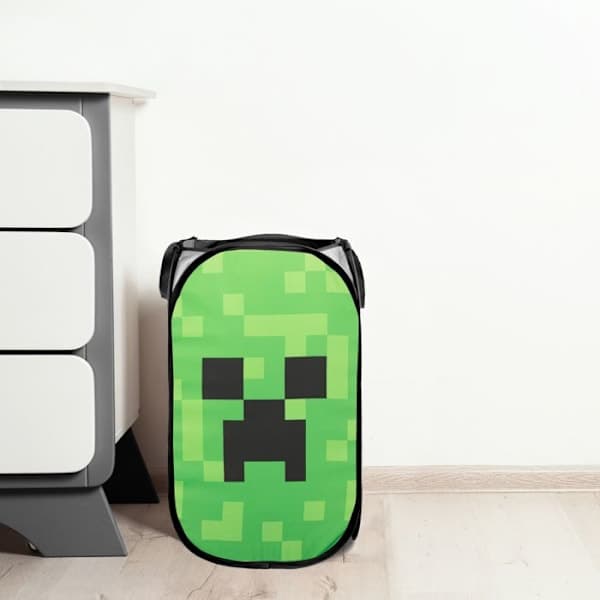 'Minecraft 'Creeper', udtræksopbevaringskurv - 36x36x58H cm - 100% polyester' Grøn, Sort