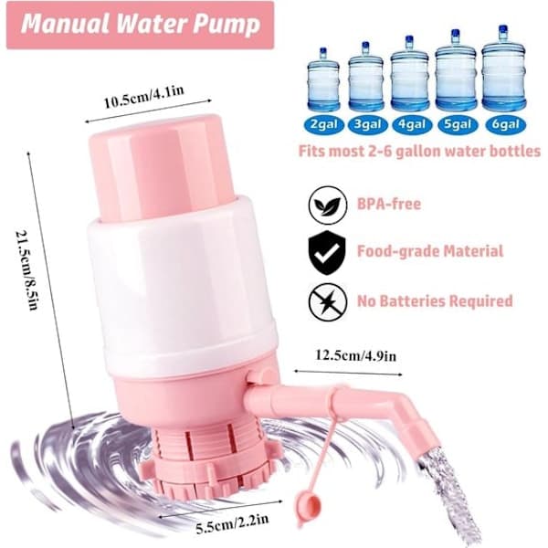 Universal vattenpump - Bärbar handpump - Med extra kort slang och vattenflasklock