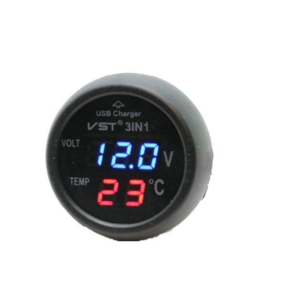 Voltmeter Temp + USB 5v Oplader 4-30v DC Bil Båd Autocamper Campingvogn