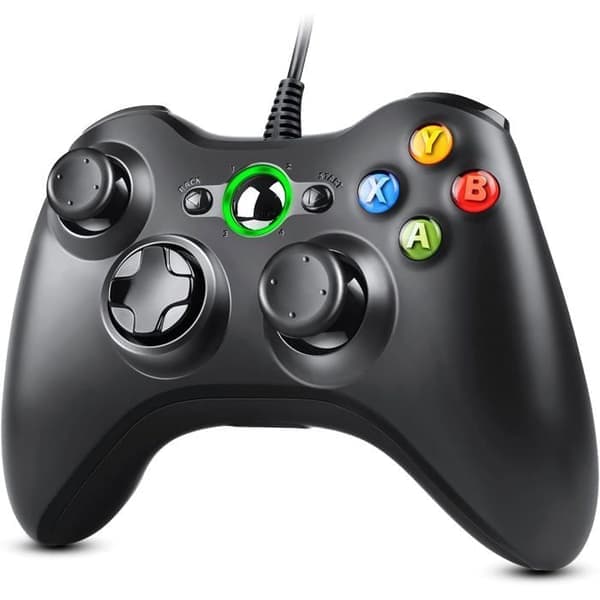Kablet Xbox 360-controller med USB og dobbelt vibrationsfunktion, kompatibel med pc, Xbox 360 og Windows-systemer.