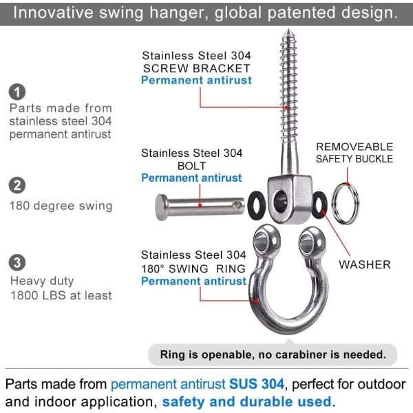 Swing hanger 180° Set Fasteners, 304 rostfritt stål hängmatta set, 2 st stil 2